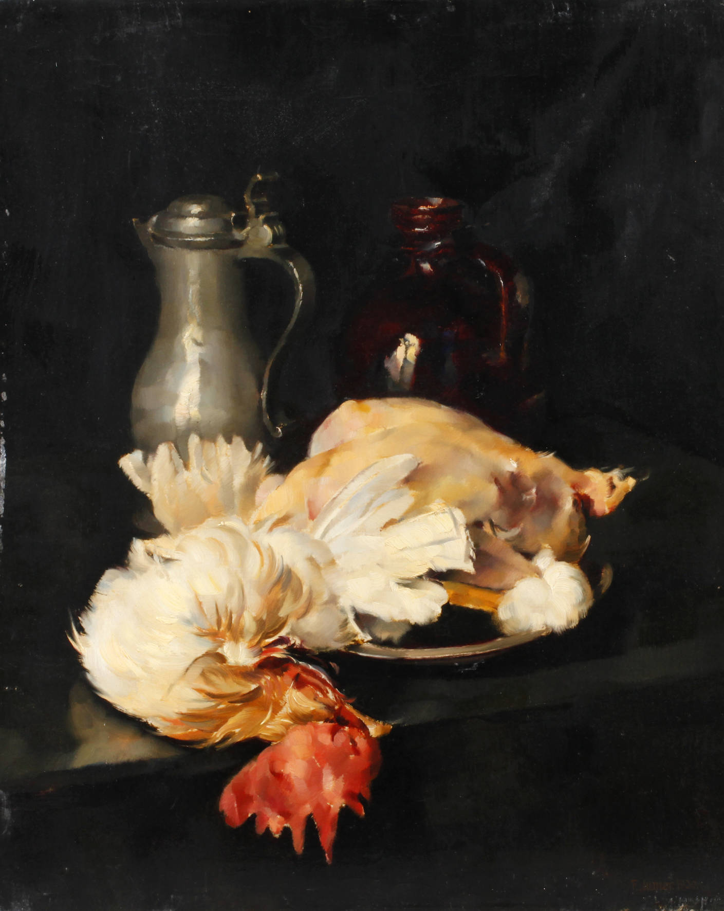 Franz Aumer, Küchenstillleben mit Hahn