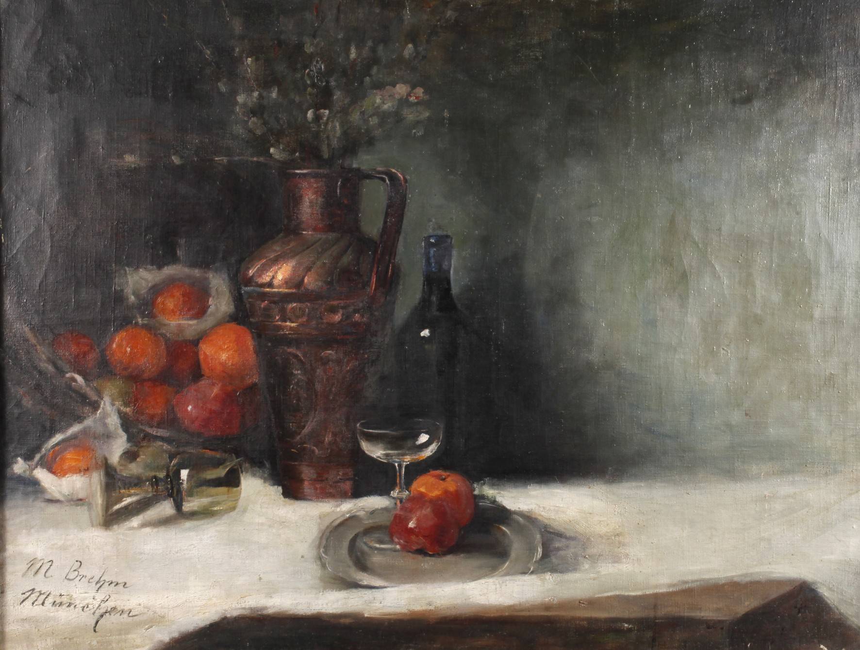 M. Brehm, Tafelstillleben mit Kupferkanne
