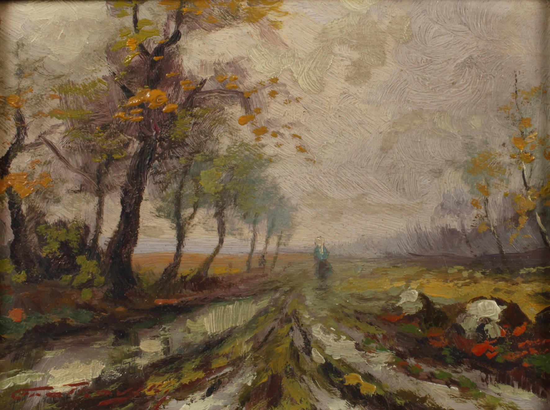 Jan Grotkovsky, Landschaft im Regen