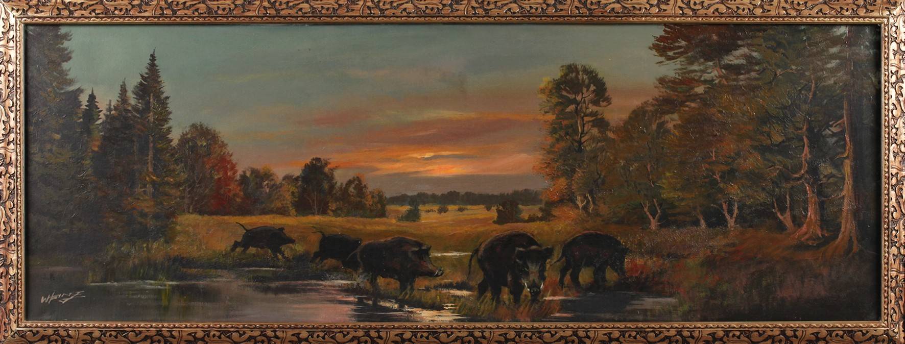 Wolfgang Heinz, Wildschweinrotte im Herbstwald