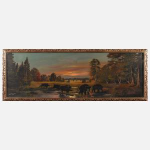 Wolfgang Heinz, Wildschweinrotte im Herbstwald