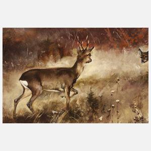 L. Heyder, Waldlichtung mit Rehen