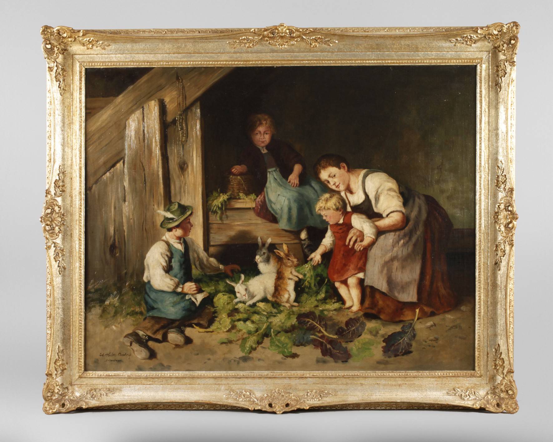 Eduard Huber-Andorf, Kinder mit Kaninchen