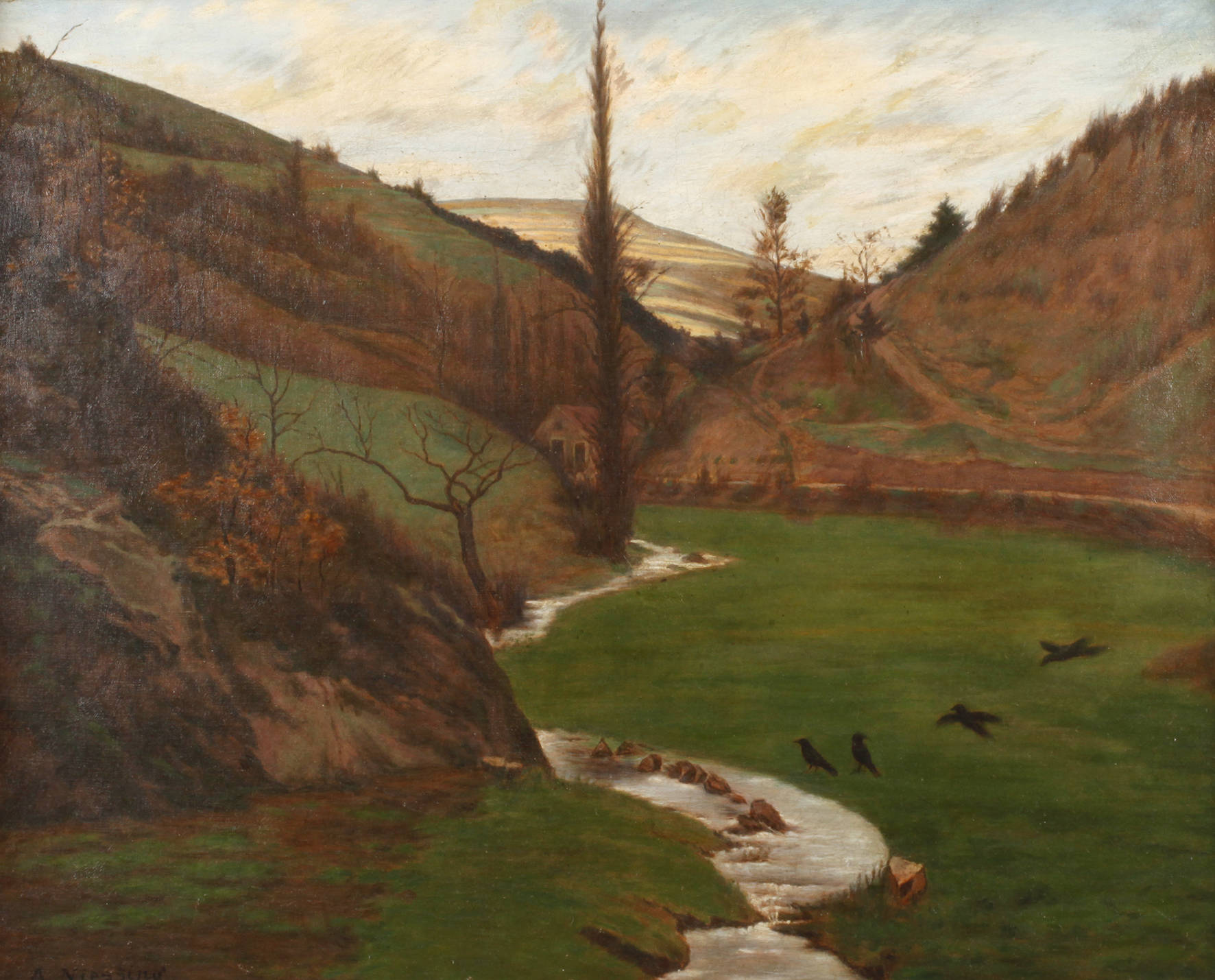 Anton Niessing, Herbstliches Tal mit Krähen