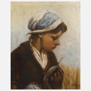 Holländisches Mädchen beim Stricken