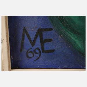 Grüner Leguan vor blauem Grund