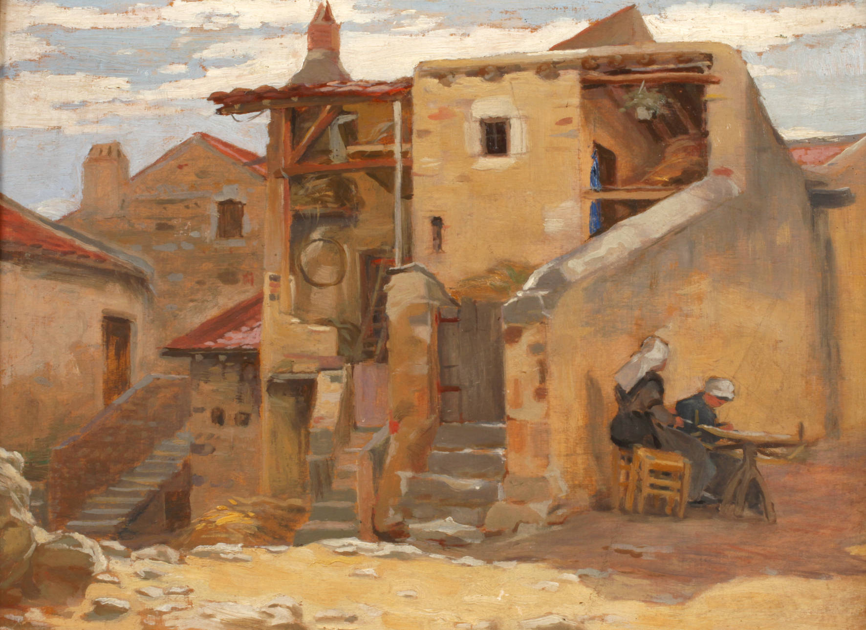 Dorfansicht mit Bäuerinnen