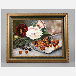 Stillleben mit Kirschen und Pfingstrosen