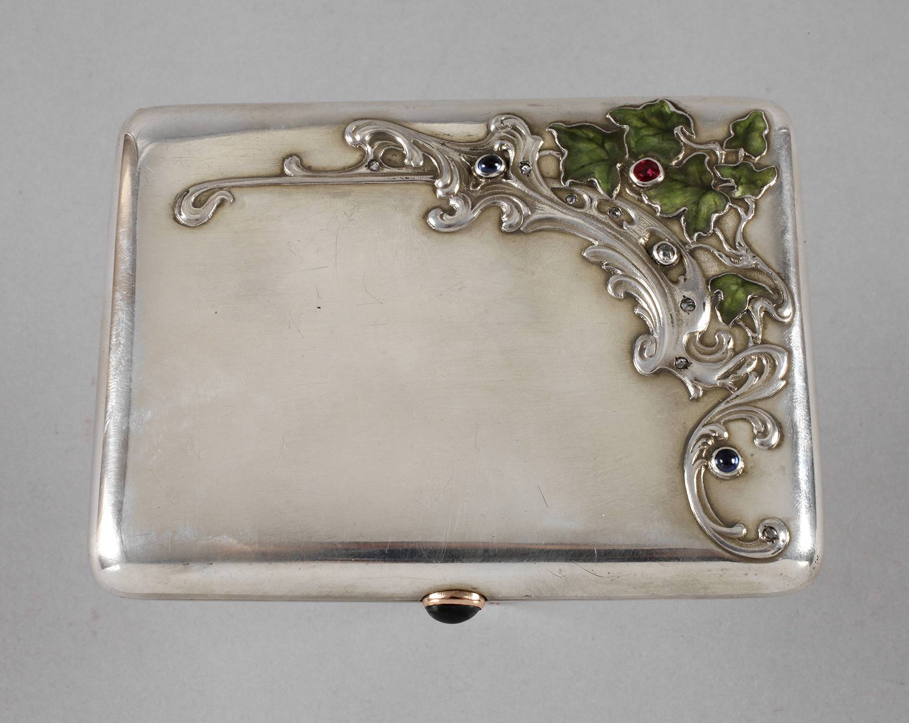 Russland feines Zigarettenetui Silber mit Edelsteinen