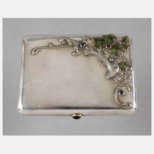 Russland feines Zigarettenetui Silber mit Edelsteinen