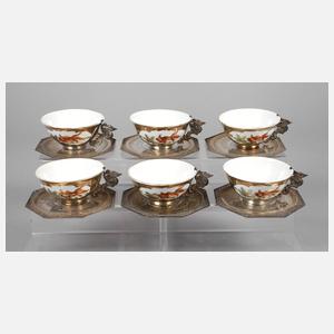 Vietnam sechs Tassen mit Silbertellern