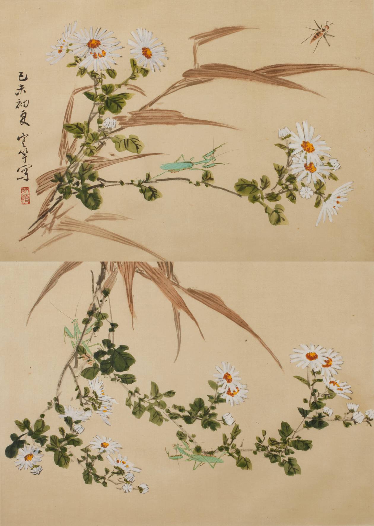 Zwei Seidenmalereien