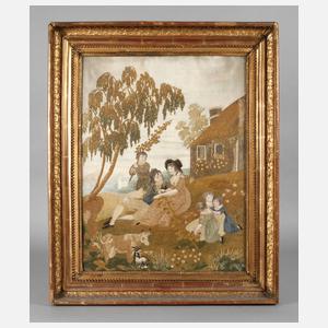 Seidenstickerei Familienidyll