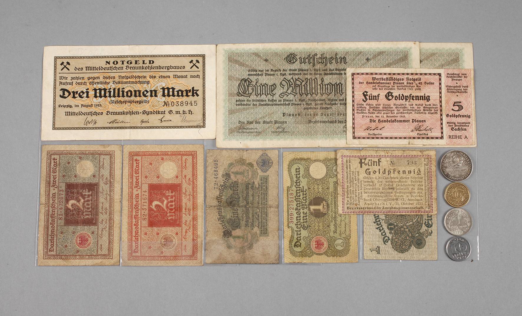Konvolut Münzen und Geldscheine 1920er Jahre