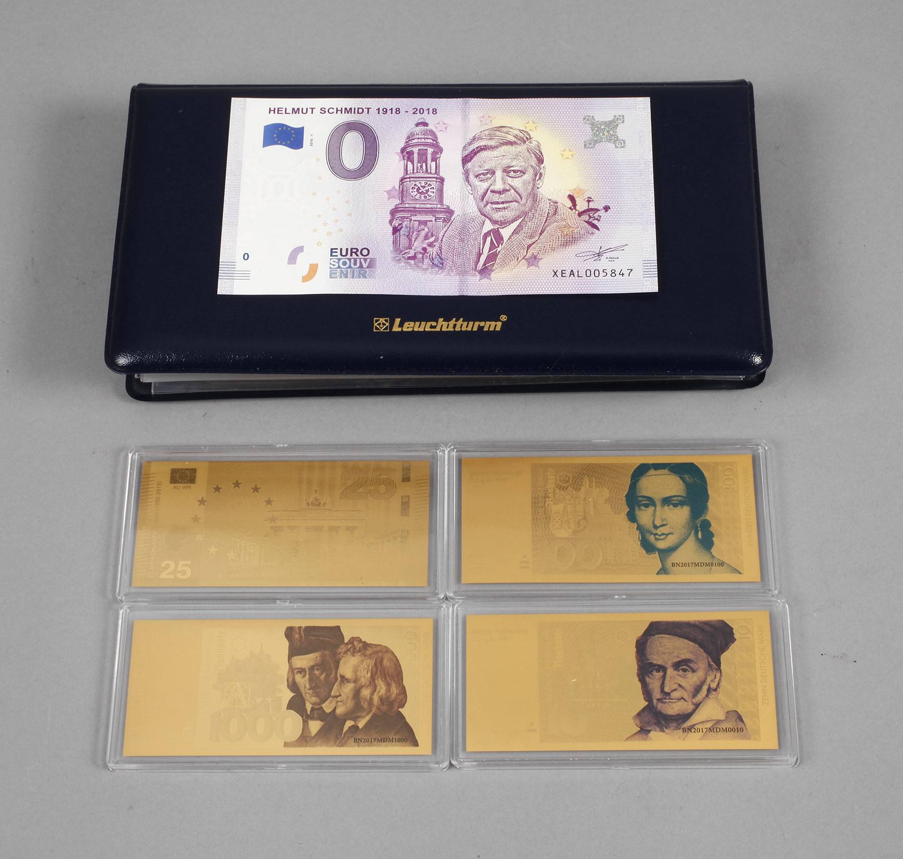 Konvolut goldene DM/€-Geldscheine