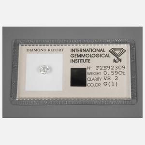 Brillant von 0,59 ct mit Expertise