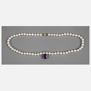 Perlenkette mit Amethystanhänger