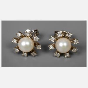 Paar Ohrstecker mit Perlen und Diamanten