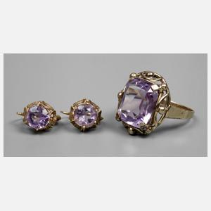 Ring und Ohrringe mit Amethysten
