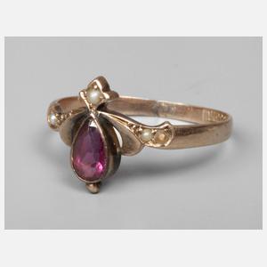 Damenring mit Granat und Perlen