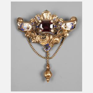 Brosche mit Steinbesatz und Emaille