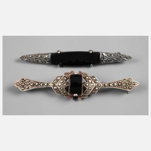 Paar Broschen mit Markasitbesatz