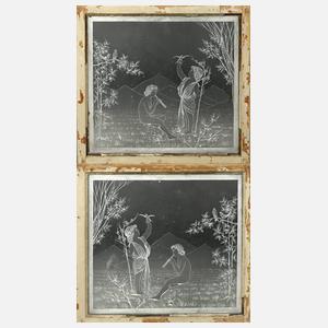 Paar Ätzglasfenster