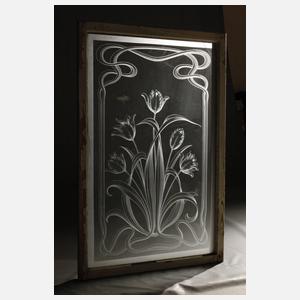 Vier große Ätzglasscheiben