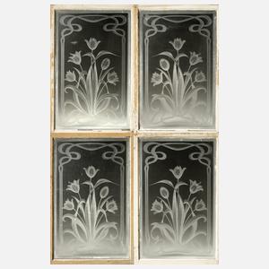 Vier große Ätzglasscheiben