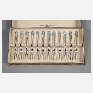 WMF Geislingen zwölf Wurstgabeln im Etui