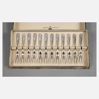 WMF Geislingen zwölf Wurstgabeln im Etui111