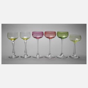 Sechs Stängelgläser Jugendstil