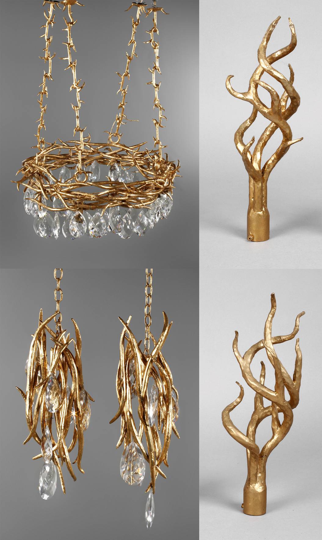 Drei Deckenlüster und zwei Gardinenstangenabschlüsse