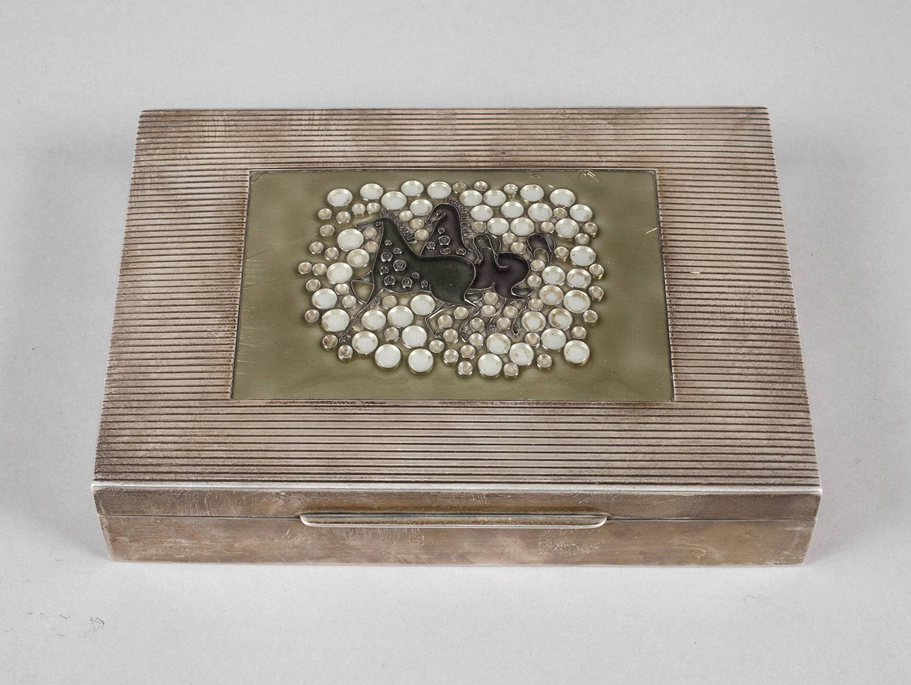 Silber Zigarrenschatulle mit Pferdemotiv