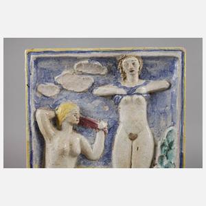 Große Keramikplatte Mädchen am See