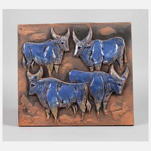 Karlsruhe Keramikwandplatte mit Stieren