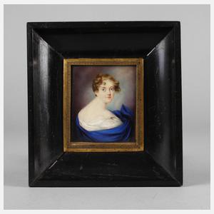 Kleines Biedermeierportrait Dame im blauen Kleid