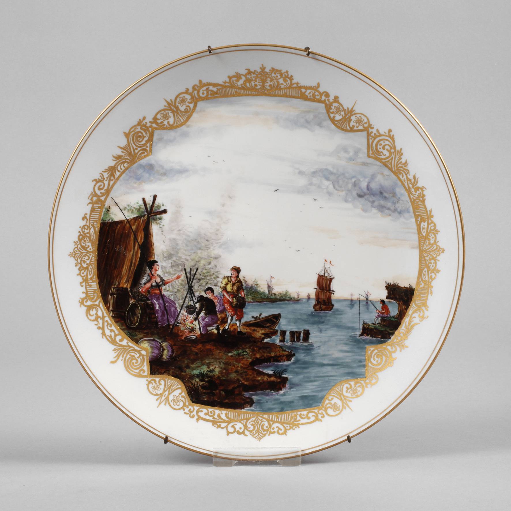 Meissen Wandteller mit Kauffartheiszene