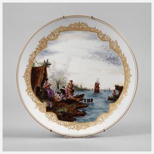 Meissen Wandteller mit Kauffartheiszene