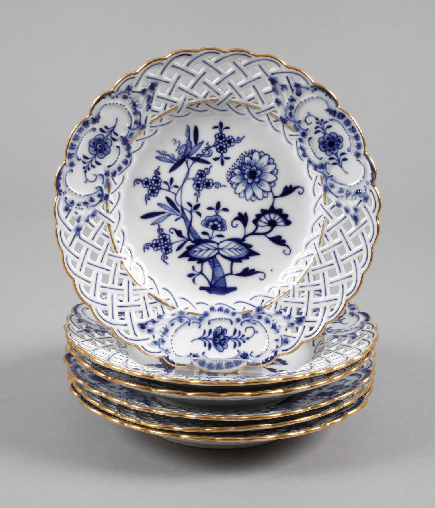 Meissen sechs Flechtrandteller Zwiebelmuster