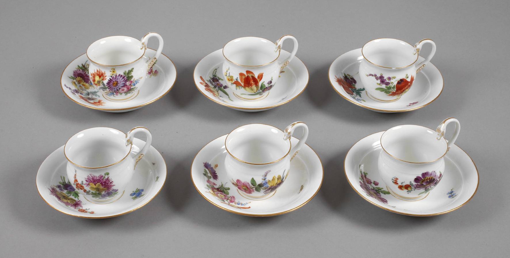 Meissen sechs Tassen mit Untertassen