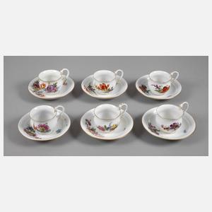 Meissen sechs Tassen mit Untertassen