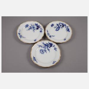 Meissen zehn Speiseteller ”Blaue Blume mit Goldgräsern”