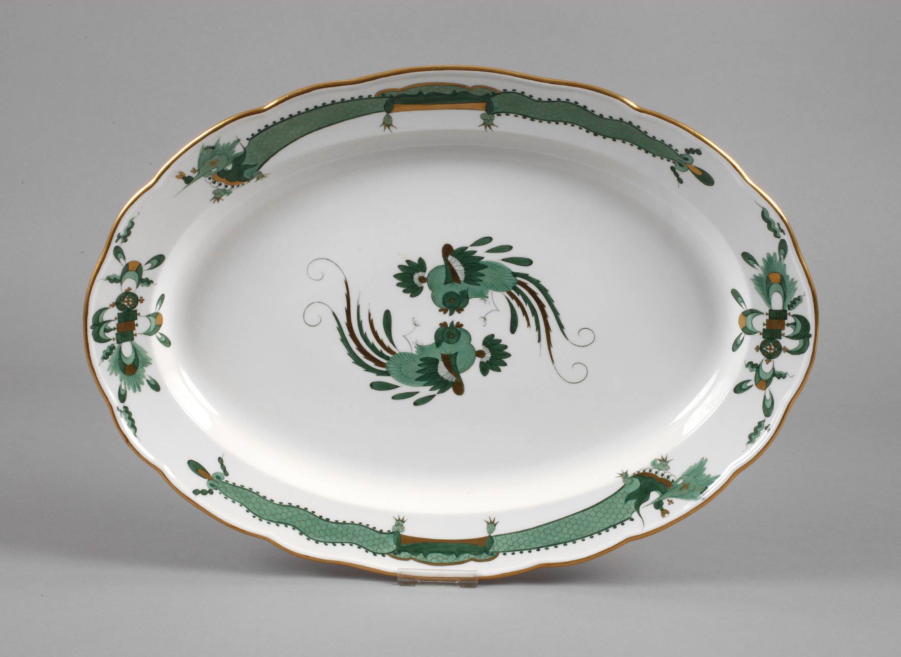 Meissen große Fleischvorlegeplatte grüner Drache