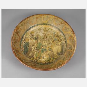 Übergroße Majolikaschale mittelalterlicher Burgenbau