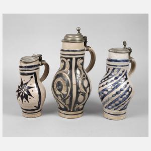 Drei geritzte Birnenkrüge Westerwald