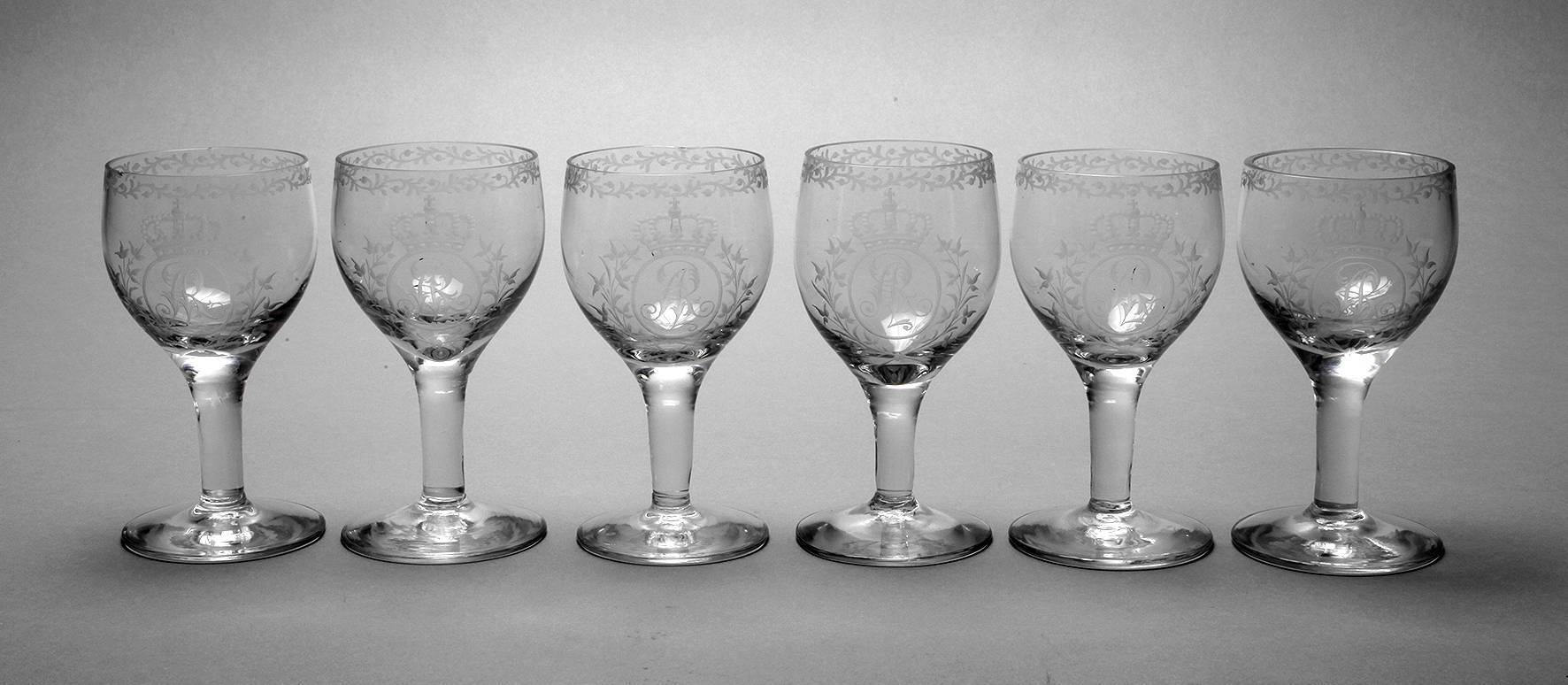 Sechs sächsische Trinkgläser Augustus Rex