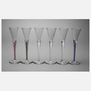 Sechs Likörgläser mit Zanfiricostäben