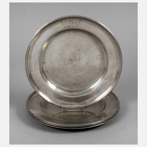 Vier Zinnteller aus dem Erzgebirge