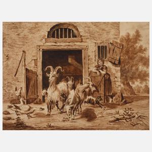 Heubner, Den Stall öffnende Magd